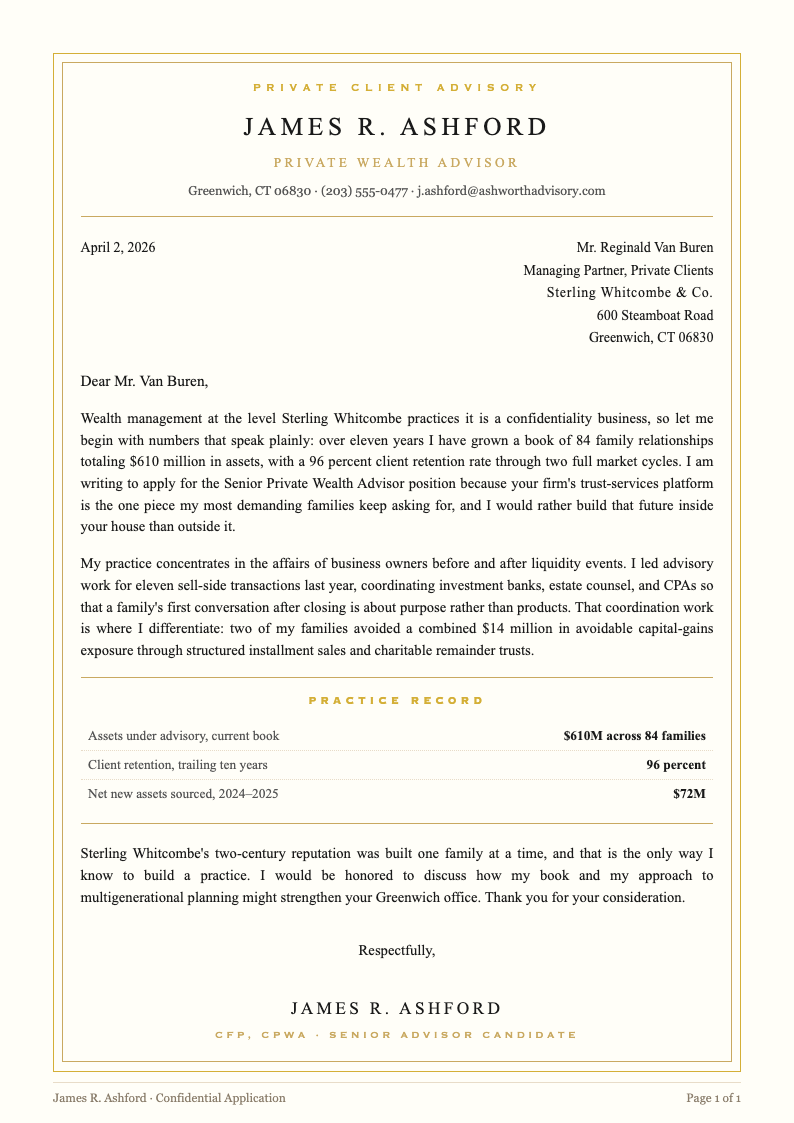 Luxury premium cover letter